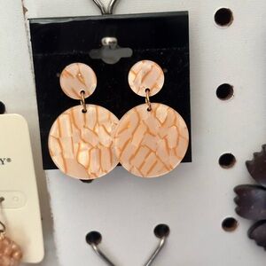 Peach Marbled Double Circle Drop Earrings